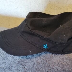 Women's Black Cotton Casual Cap with Teal Star Stitch